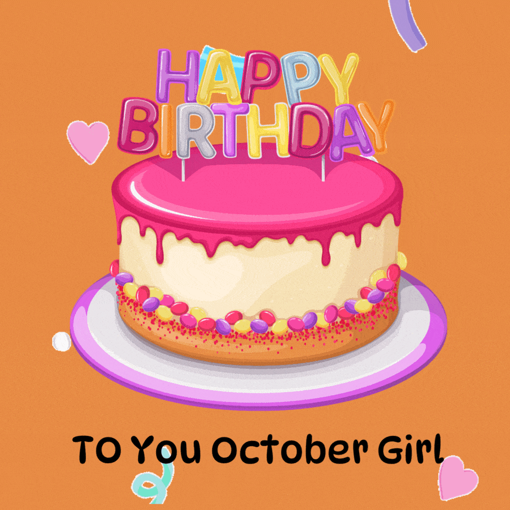Animated Happy Birthday To You October Girl eCard with Cake