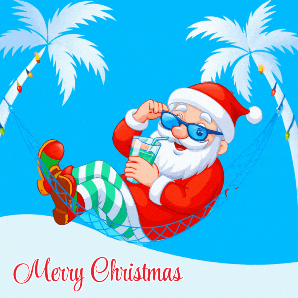 Animated Christmas Card Santa Chilling on Hammock