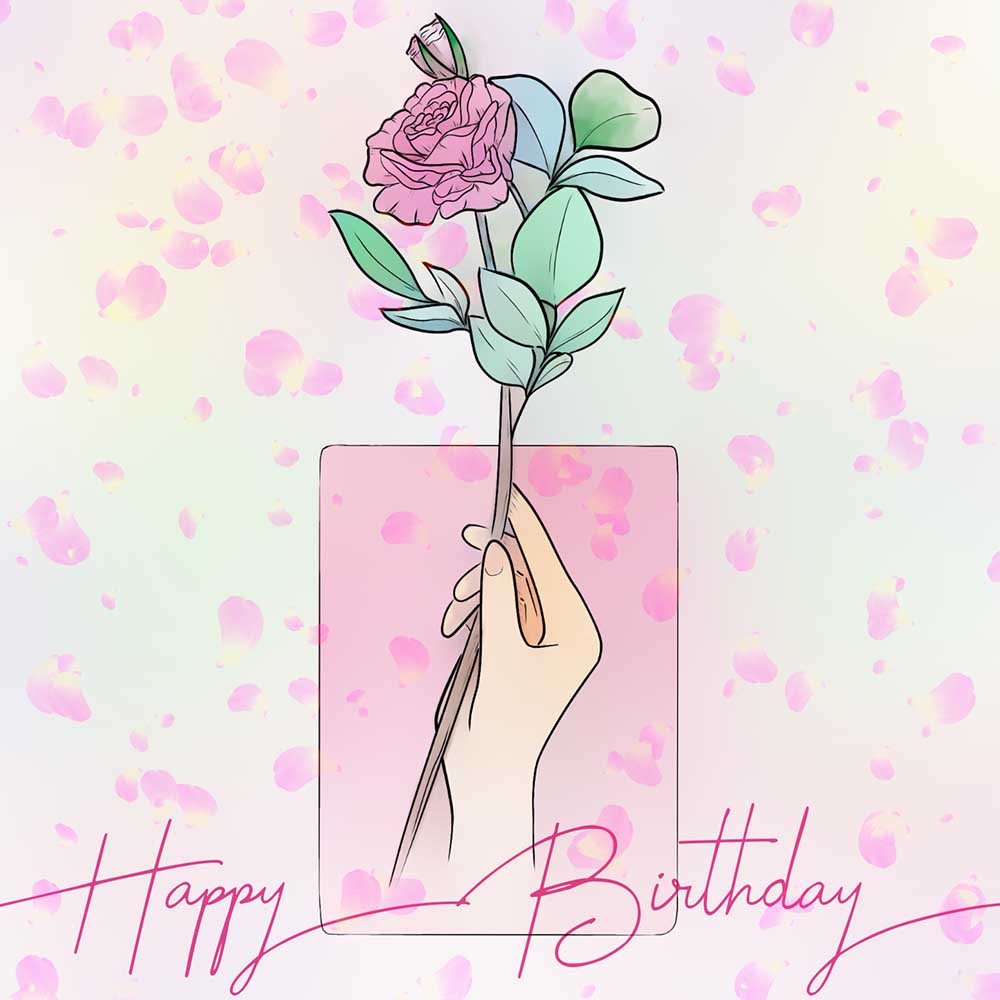 Birthday Card from Her: Elegant Female Hand Holding Flowers