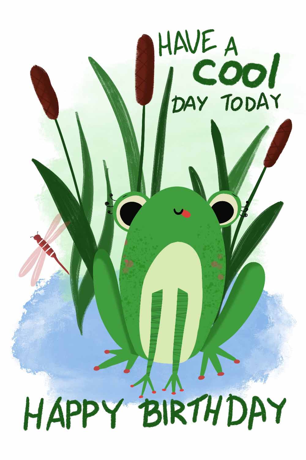 Frog on a pond birthday ecard