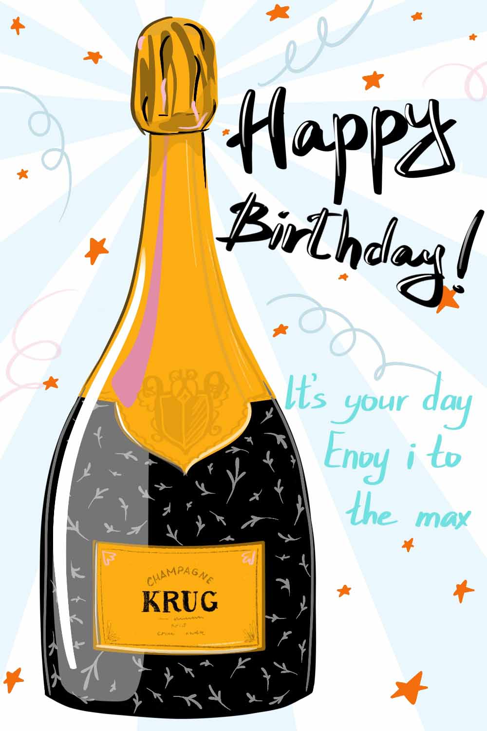 Happy birthday ecard champagne bottle