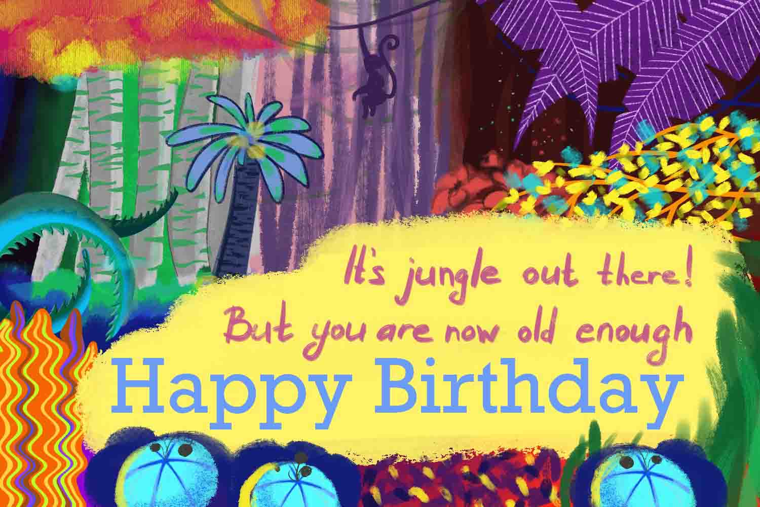 Birthday eCard – Colourful Jungle Scene