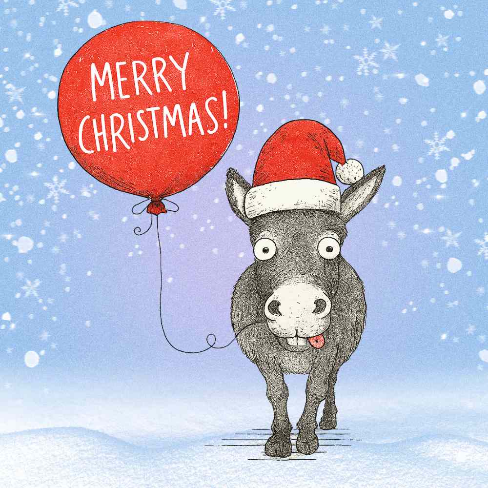 Funny Donkey Christmas eCard with Merry Christmas Balloon