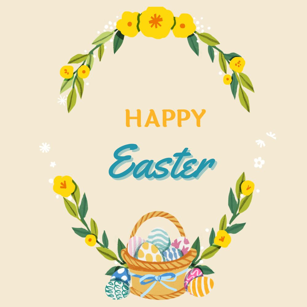 Egg basket happy easter circled with flowers eCard