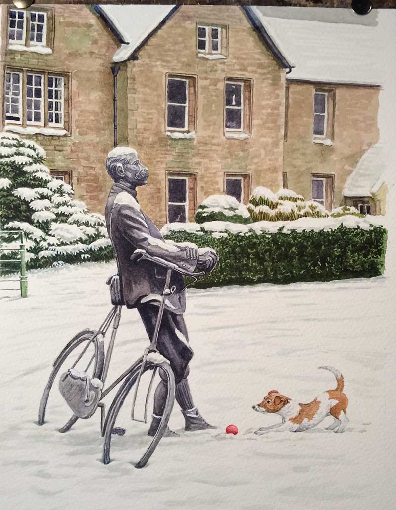 Elgar Statue in snow