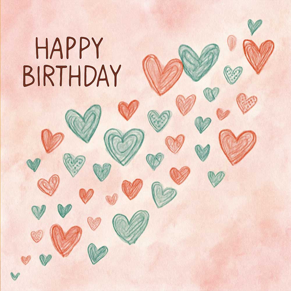 Hand-Drawn Watercolour Birthday eCard with Hearts