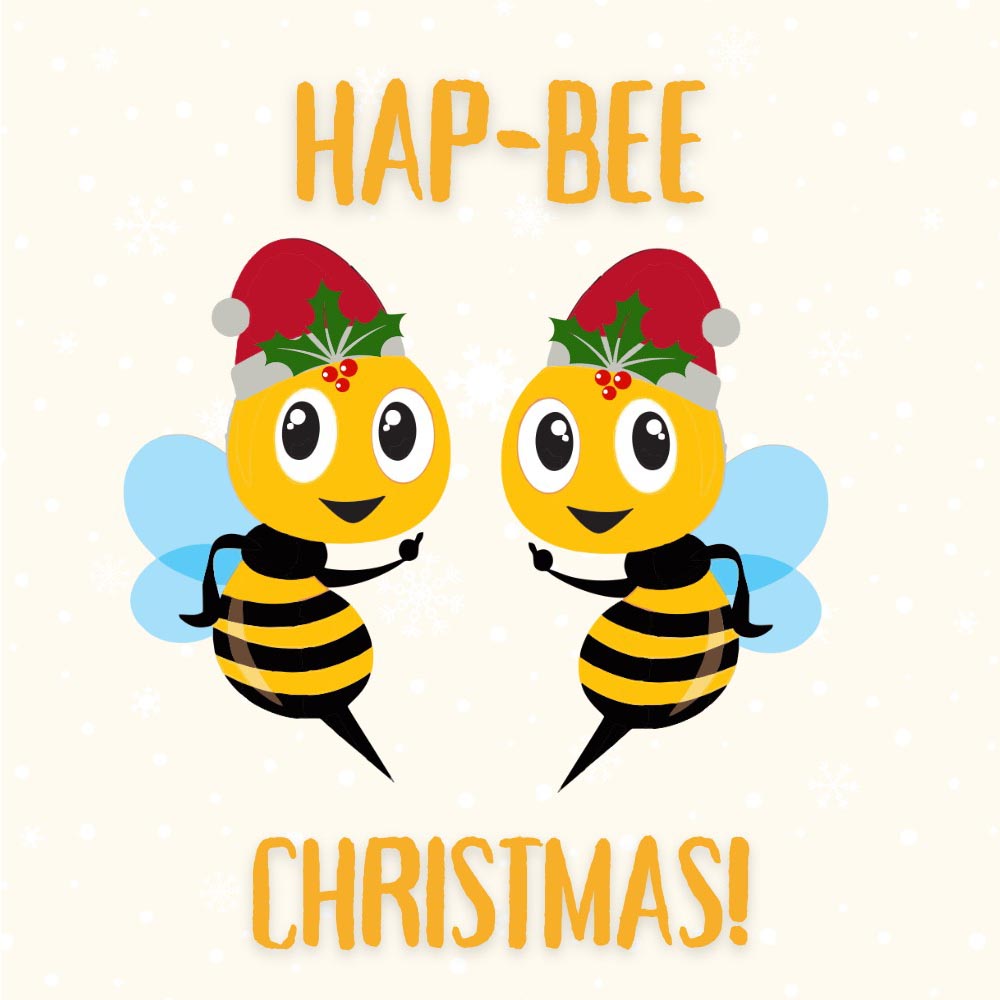 Hap-Bee Christmas – Bee couple under holly