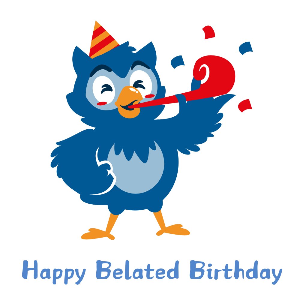 Fun Belated Birthday eCard – Cheerful Blue Bird Celebration