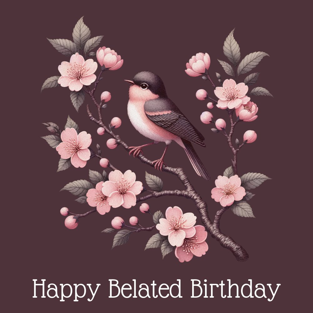 Elegant Belated Birthday eCard – Bird & Cherry Blossoms