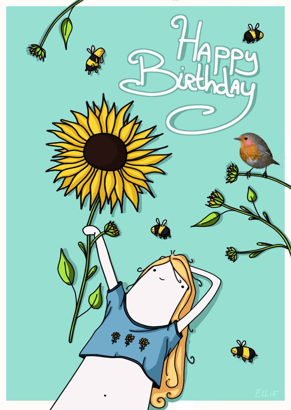 Happy Birthday  Sunflower Bird Bees