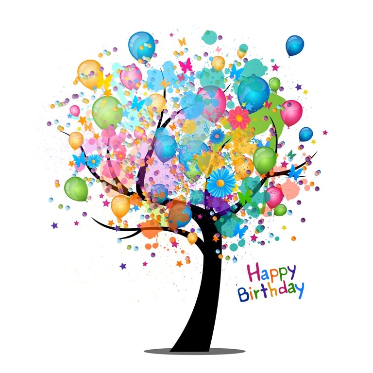 Artistic Birthday eCard. Tree made from balloons. Top Charity Card
