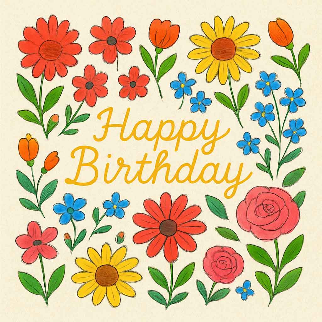 Hand-Drawn Floral Happy Birthday eCard