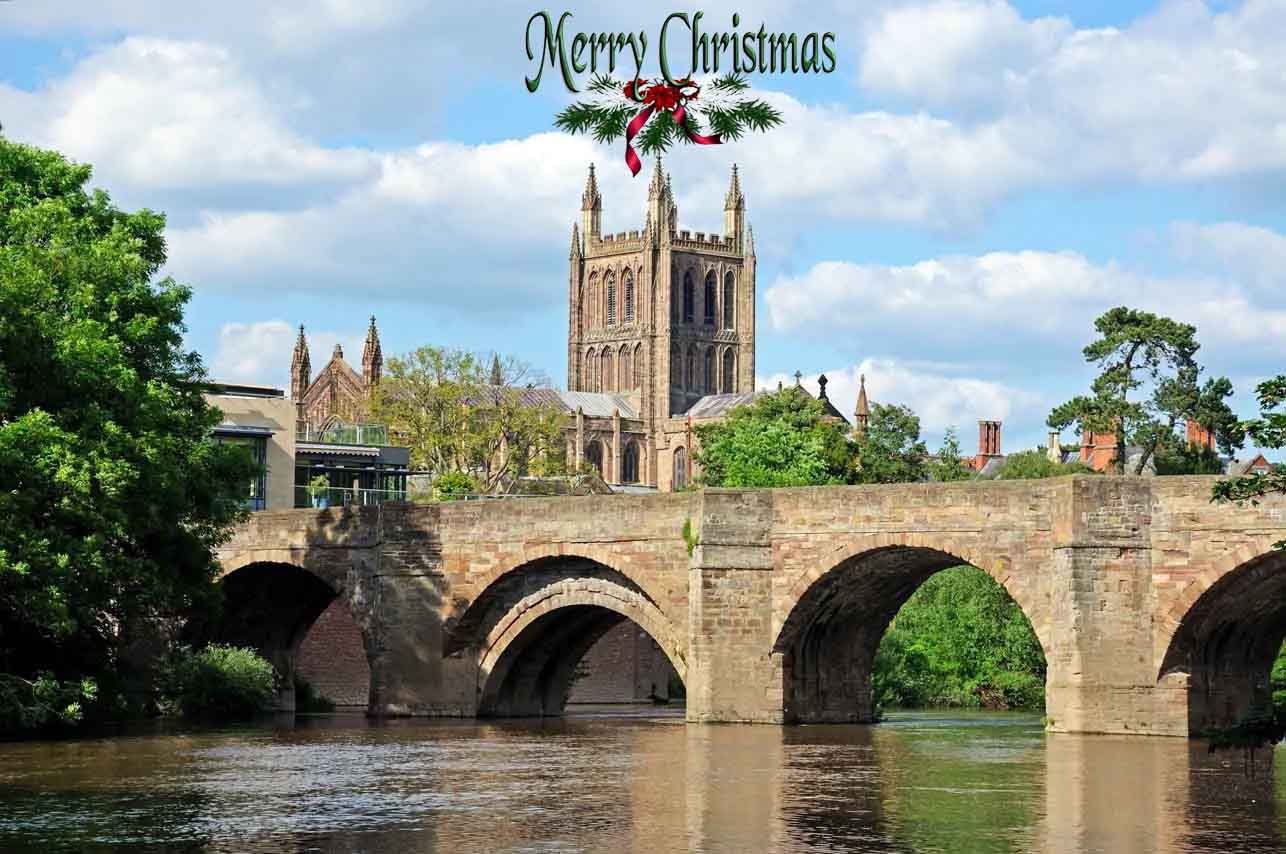 Merry Christmas -Hereford Cathedral Wye Bridge View eCard
