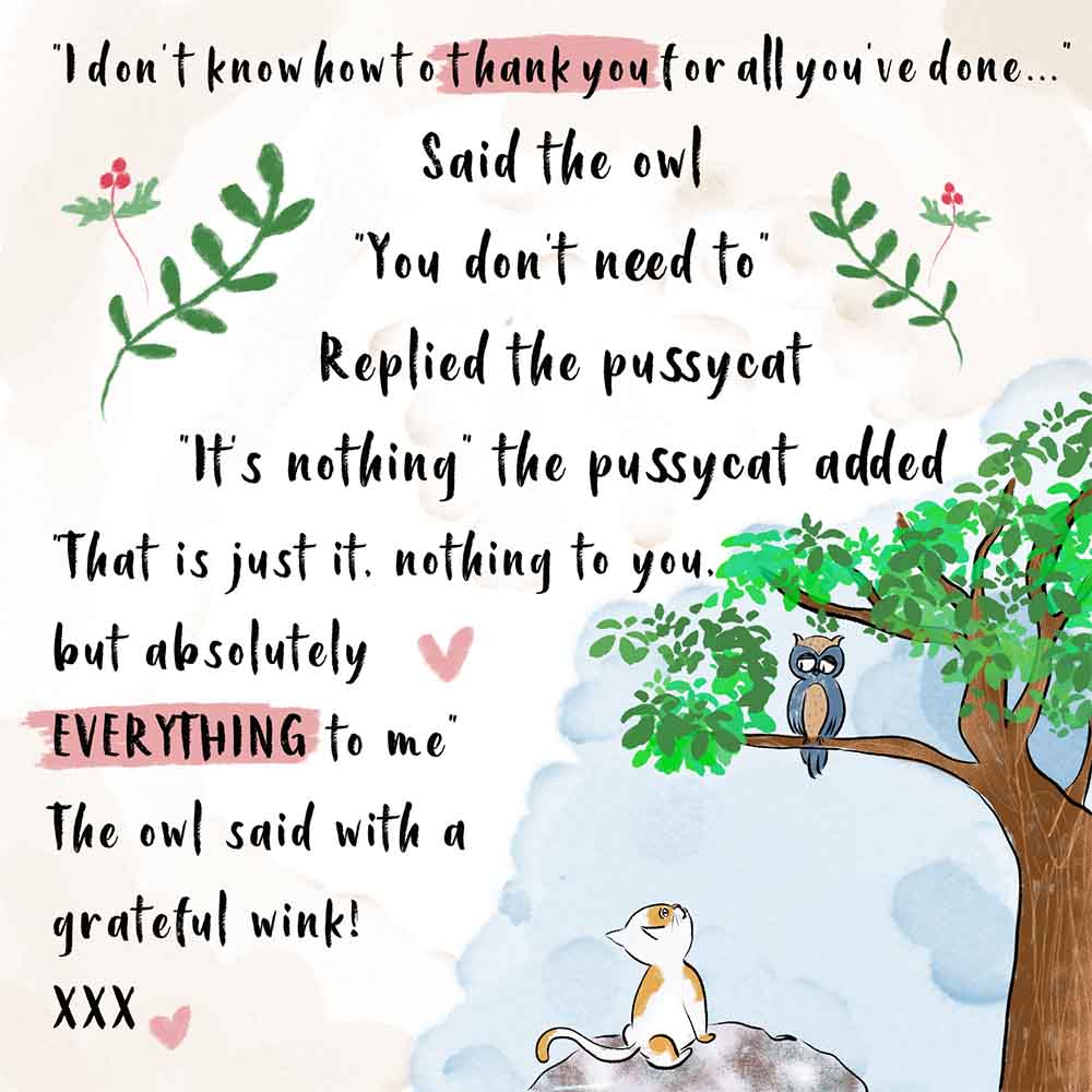 Illustrated Thank You eCard : Owl, Pussycat eCard