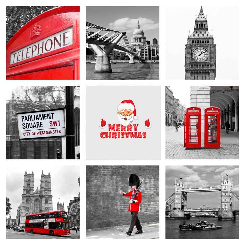 London Landmarks with Santa Merry Christmas eCard