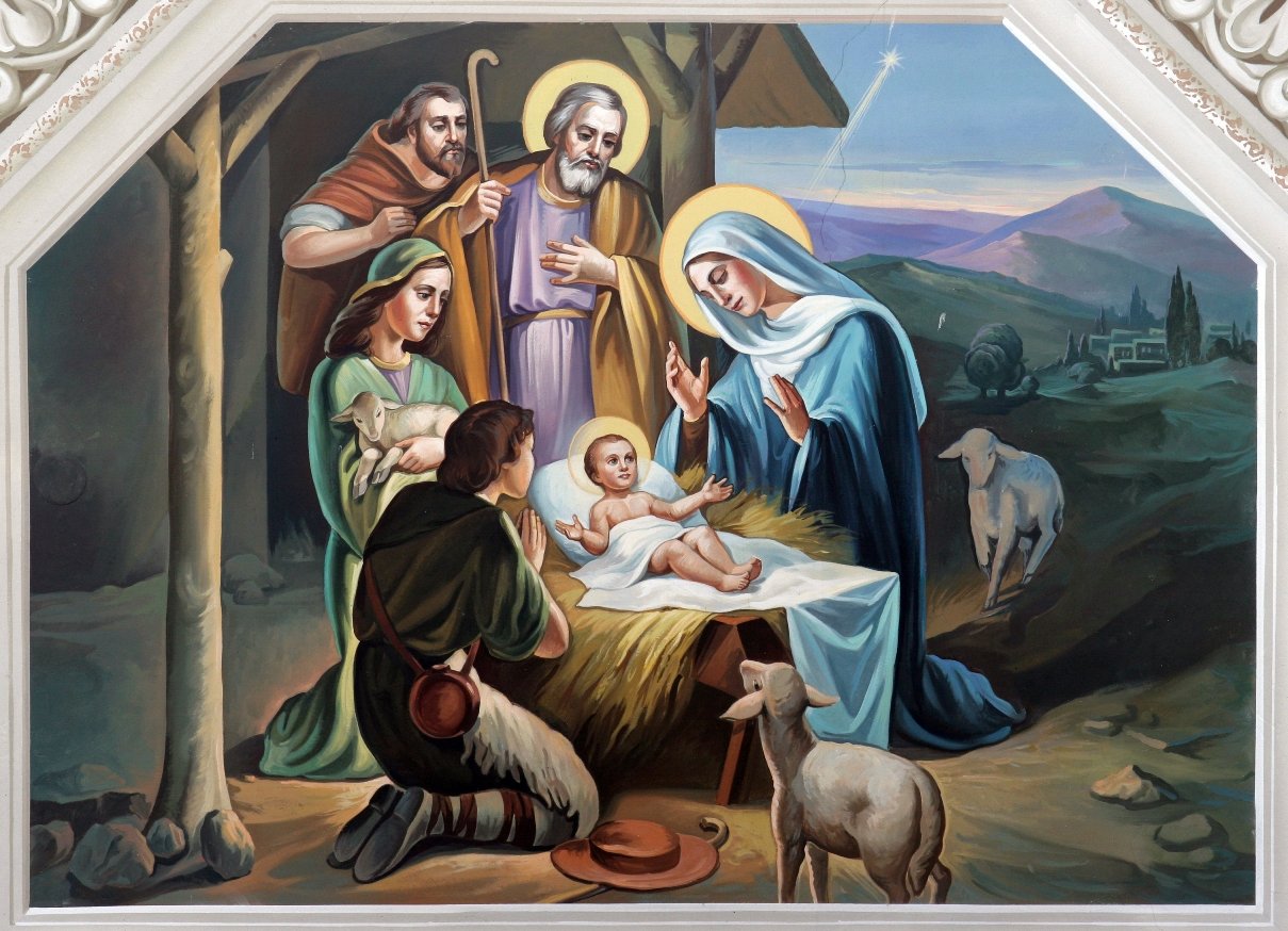 Nativity Scene Christmas Card –  Baby Jesus in a Manger & 3 Wise Men