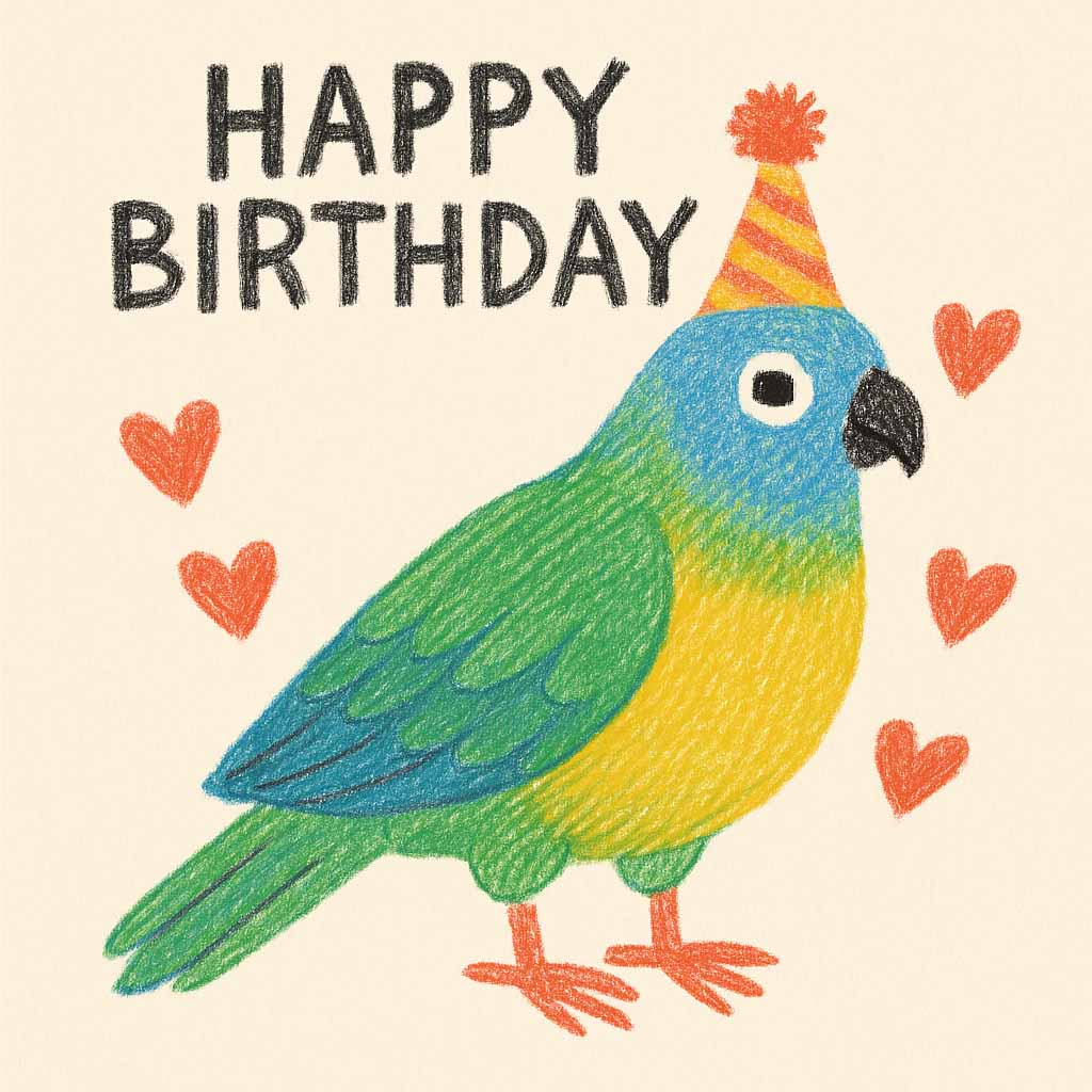 Fun Hand-Drawn Parrot Birthday eCard