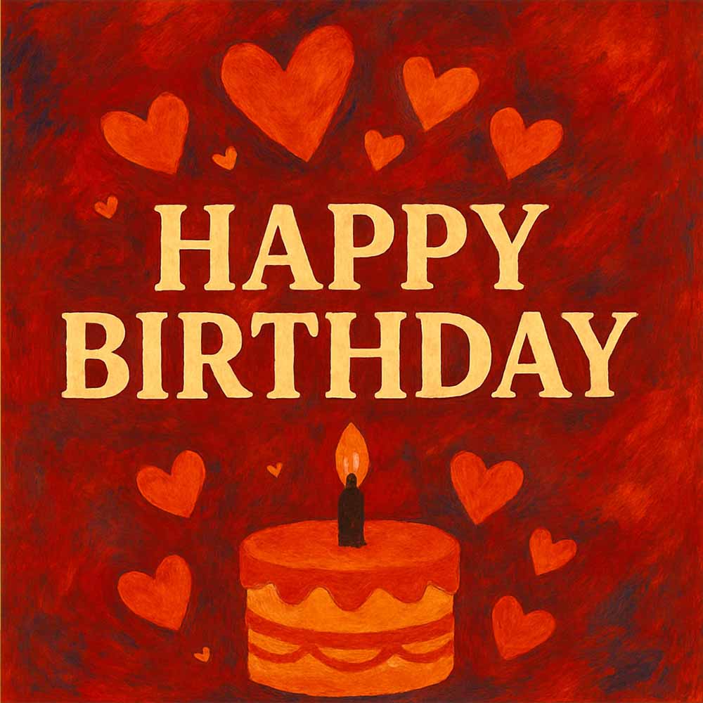 Romantic Happy Birthday Card with Cake and Hearts