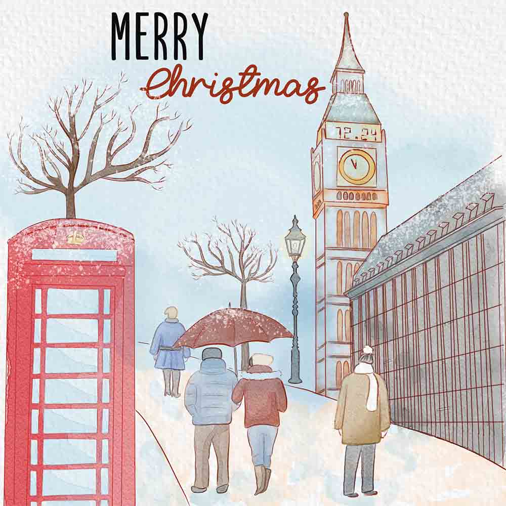 Snowy Christmas Eve London Illustrated eCard