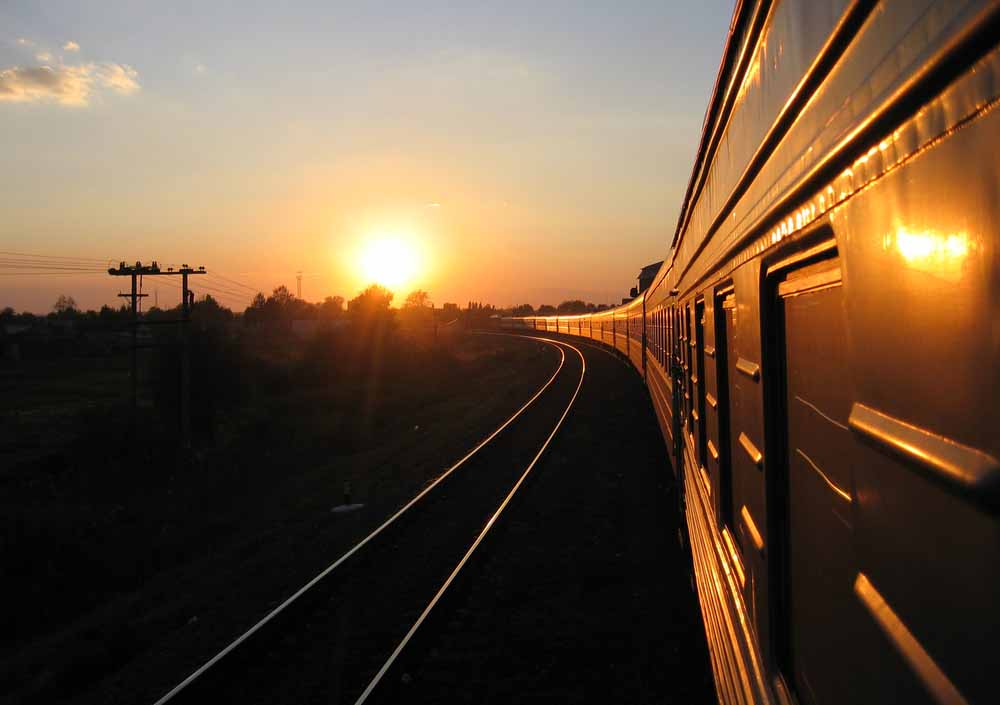 Romantic Distant Sunset on Train Carriage – Charity Trains eCard