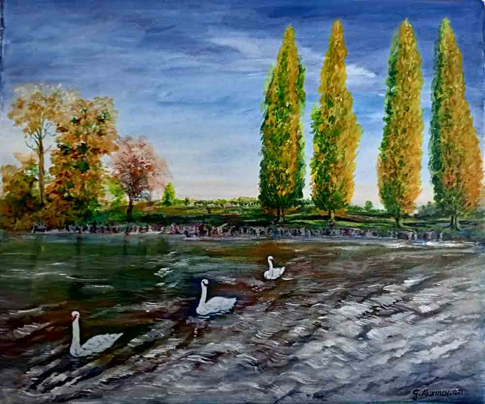 Swans on River Wye Hereford – Oil Painting Charity eCard