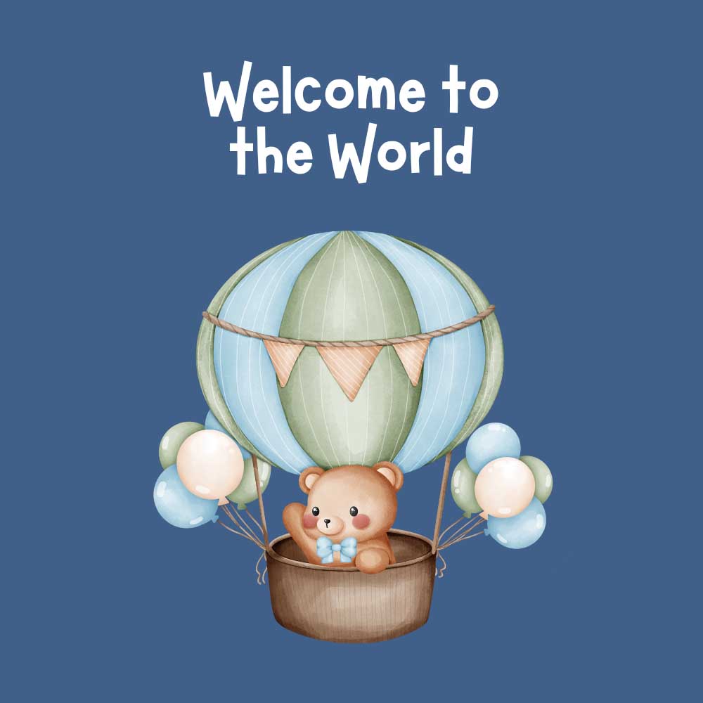 Teddy Bear in a balloon parachute baby announcement eCard
