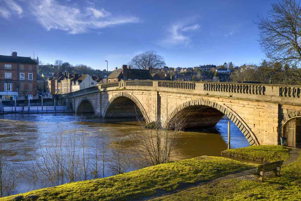 The old bridge spanning the River Severn at Bewdley, Worcestershire,