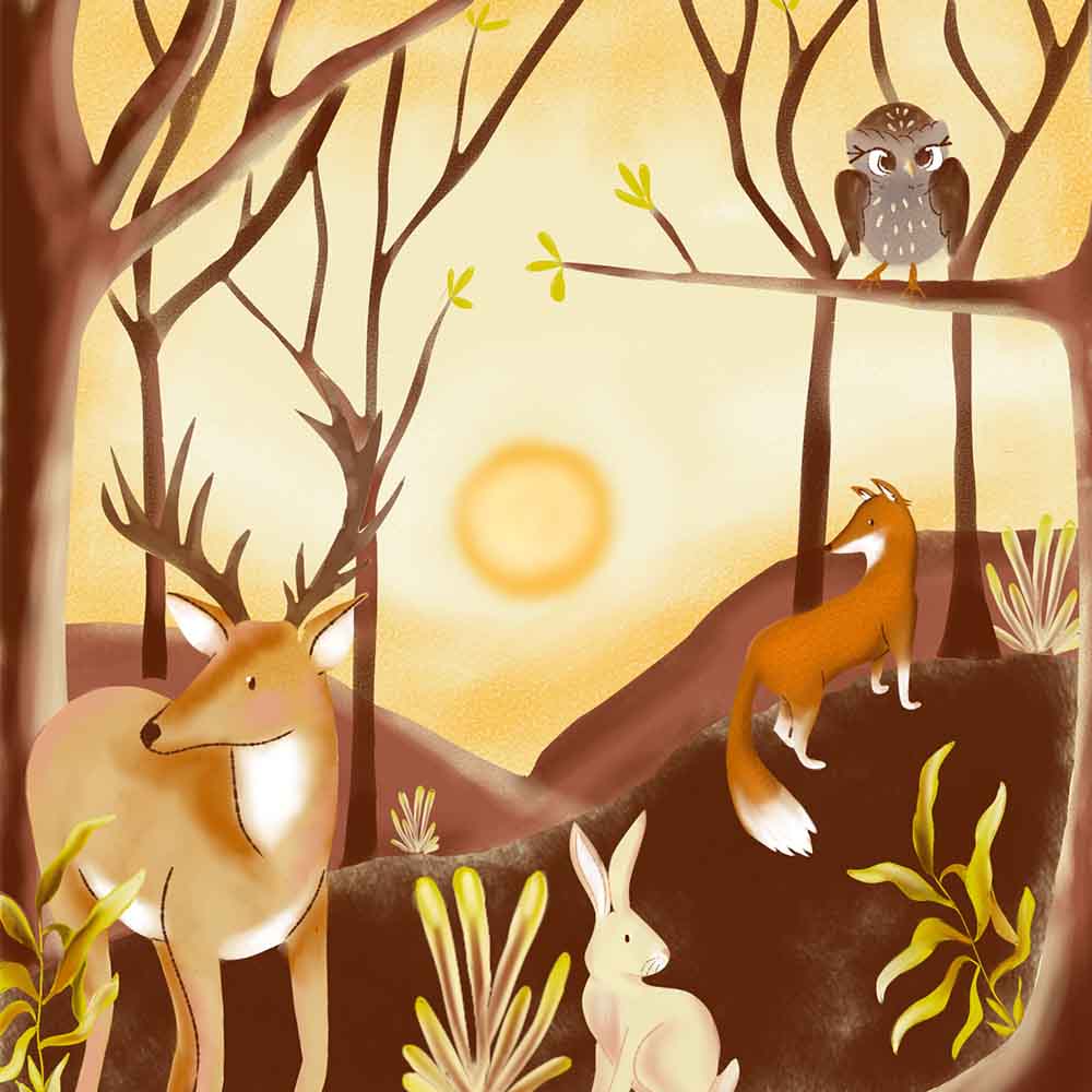 Solstice Greetings eCard – Robin, Wolf, Hare, Deer