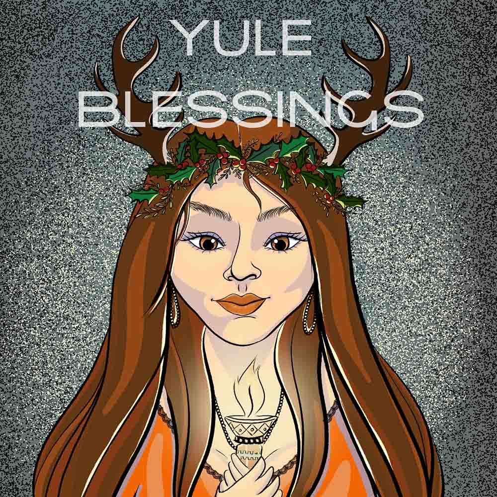 Winter Solstice Card :  Priestess Yule Blessings