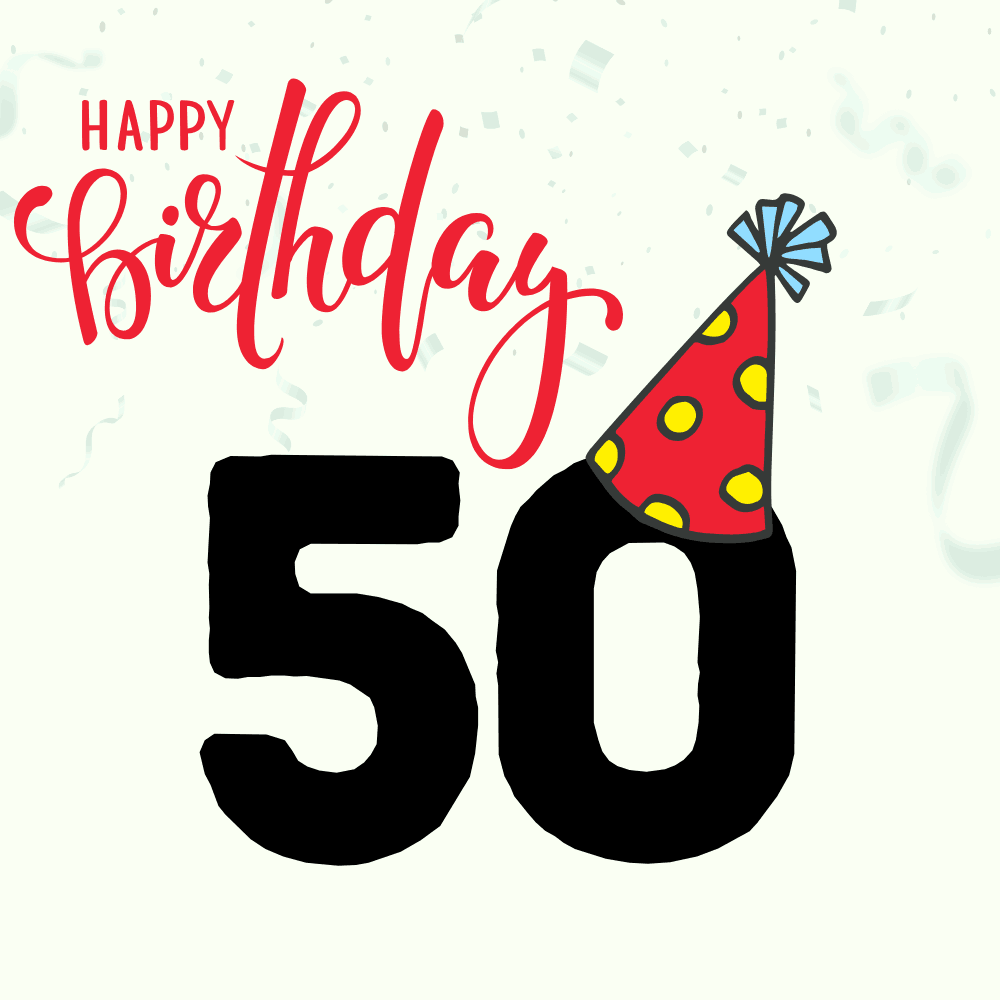 Fun 50th Birthday eCard  Party Hat & Confetti