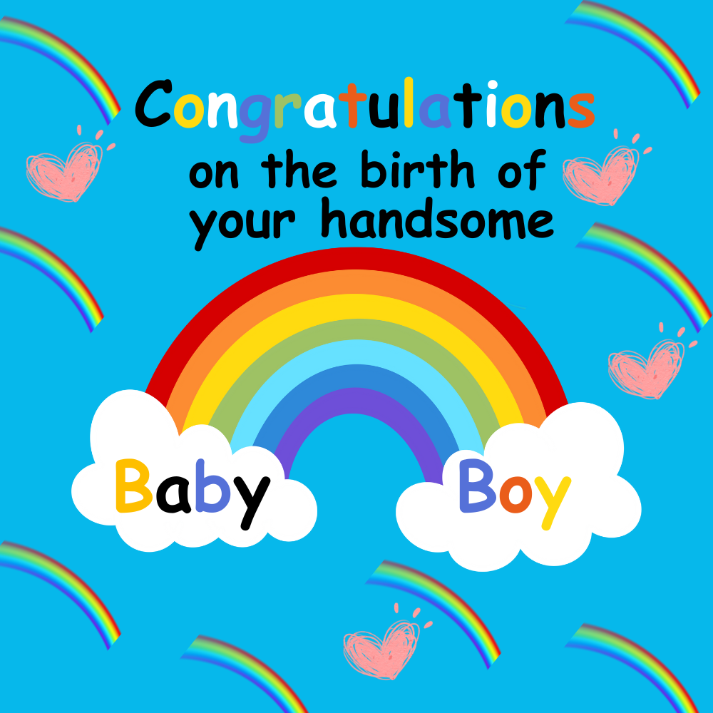 Baby announcement eCard congratulation baby boy rainbow