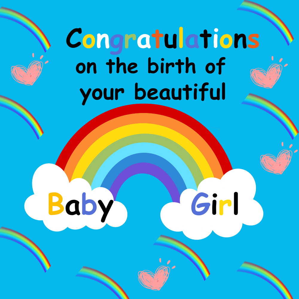 Baby announcement eCard congratulation baby girl rainbow