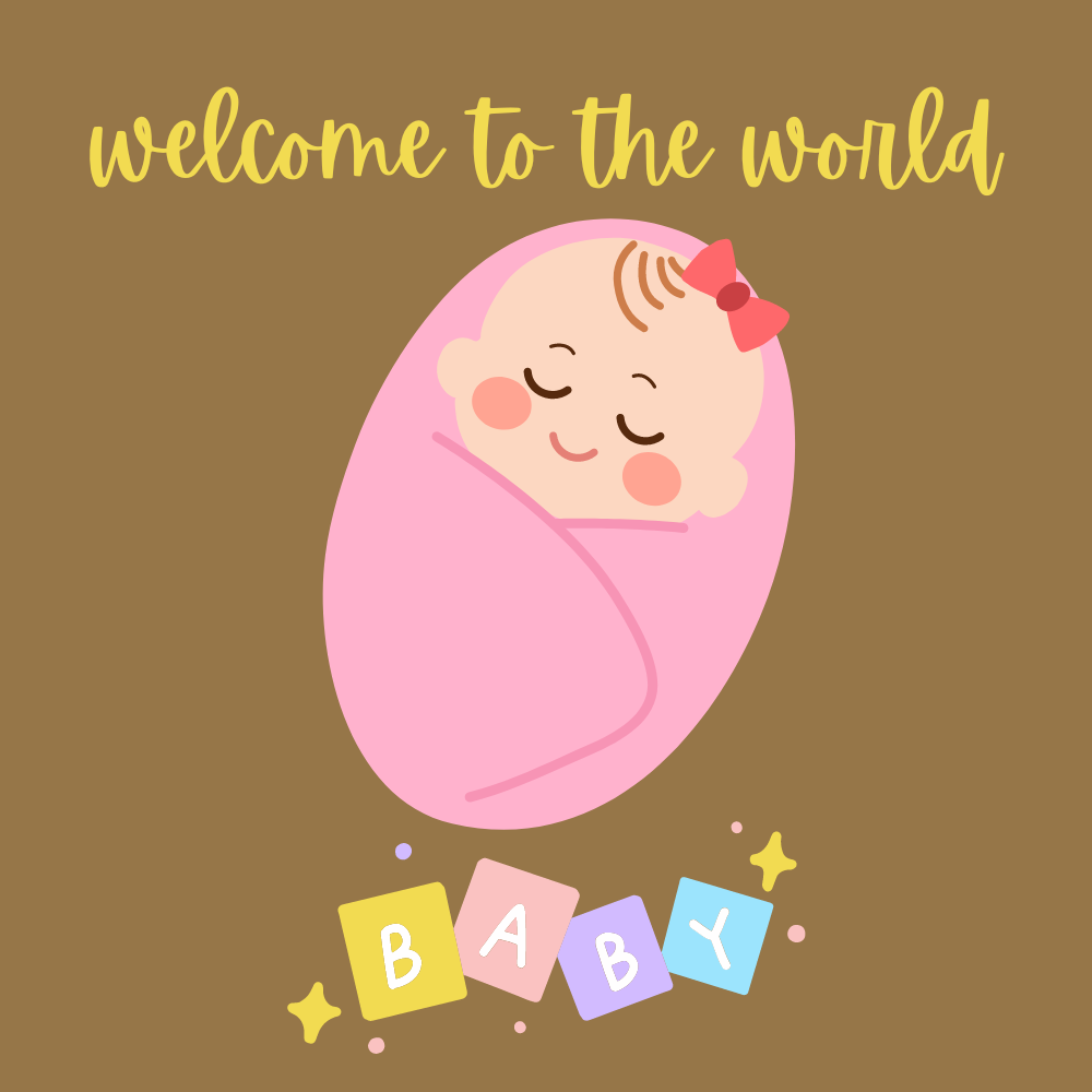 Baby announcement ecard with a baby wrapped in a cloth