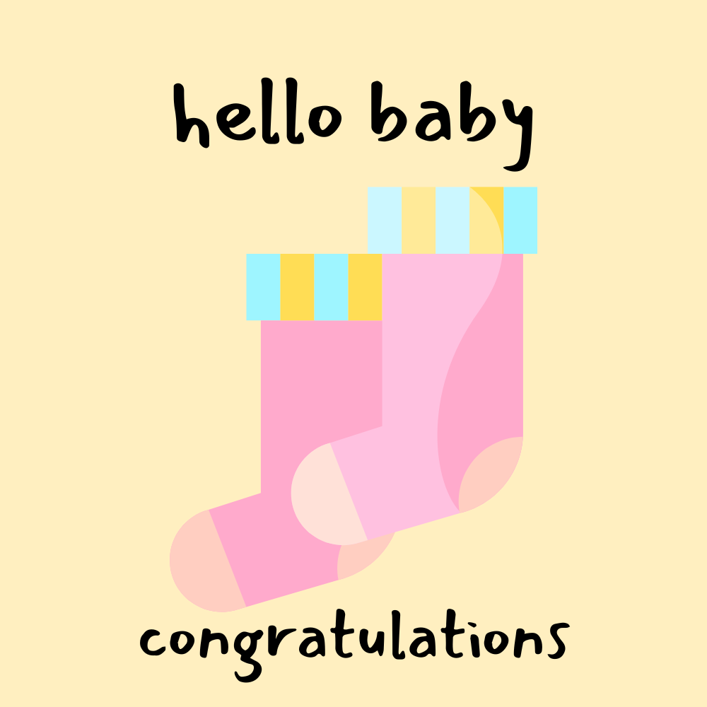 Baby announcement eCard with a pair of sock