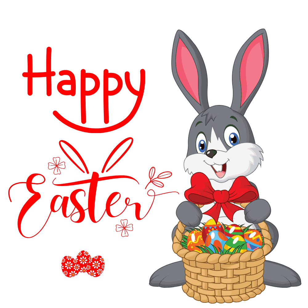 Grey Bunny with Egg Basket  Happy Easter eCard