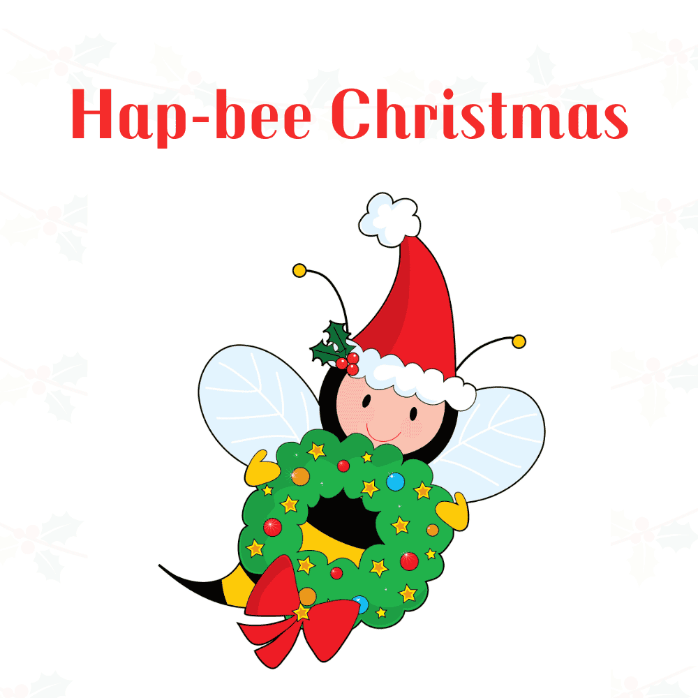 Bee with Christmas Wreath Online Greeting eCard