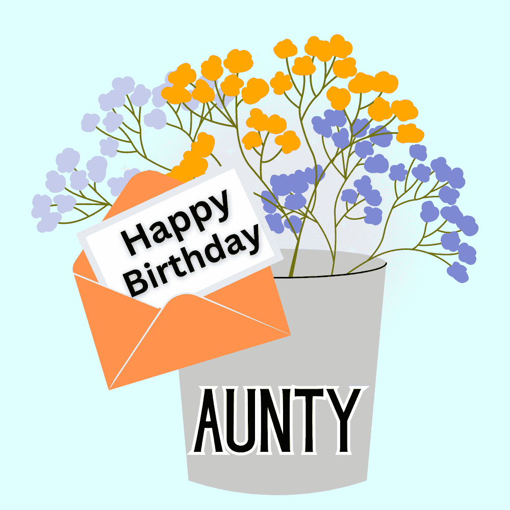 Happy Birthday Aunty with Flower and Envelope Greeting eCard