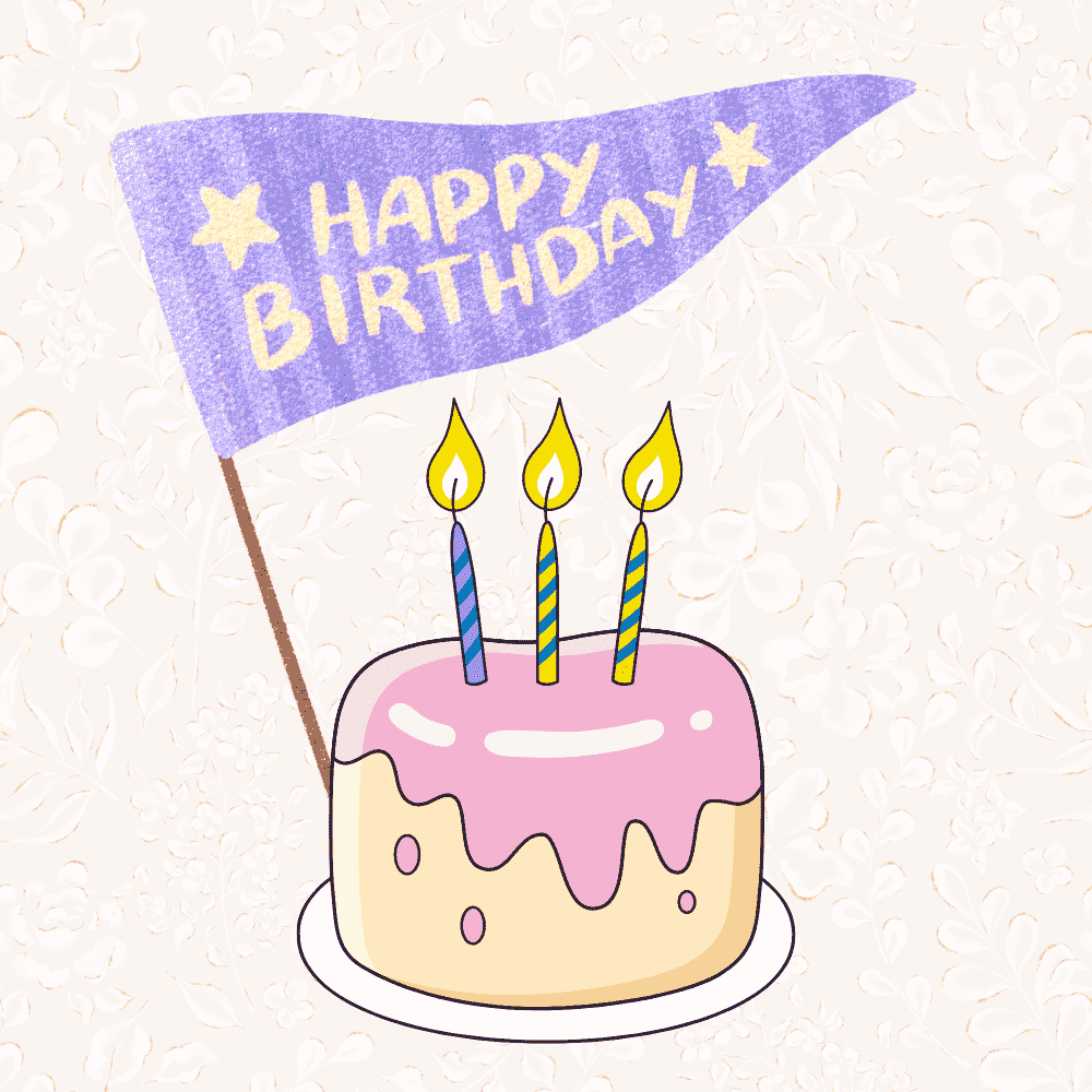 Whimsical Birthday eCard with Pink Cake and Happy Birthday Banner