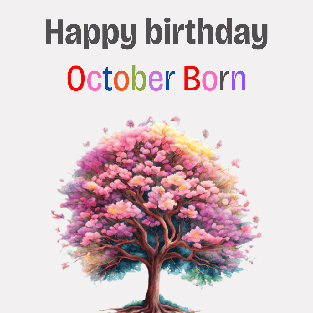 Colourful Tree Happy Birthday October Born eCard