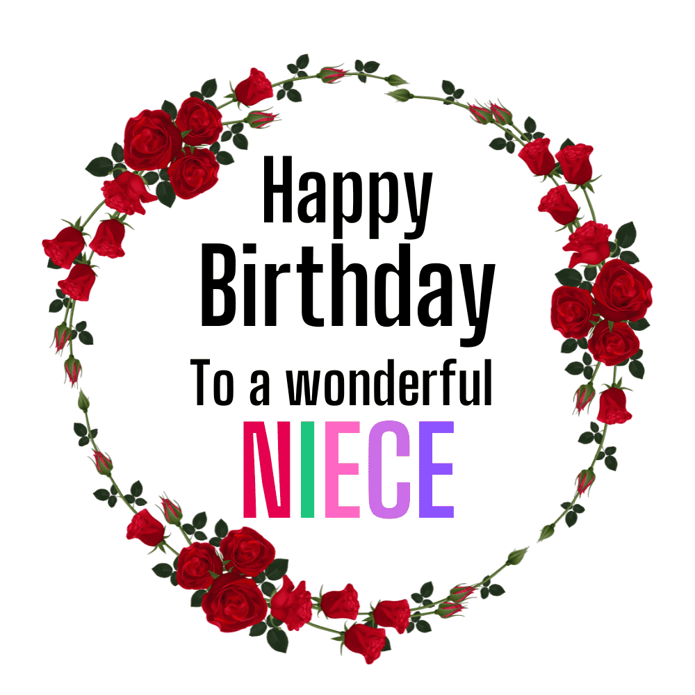 Niece Birthday eCard with Red Rose Wreath
