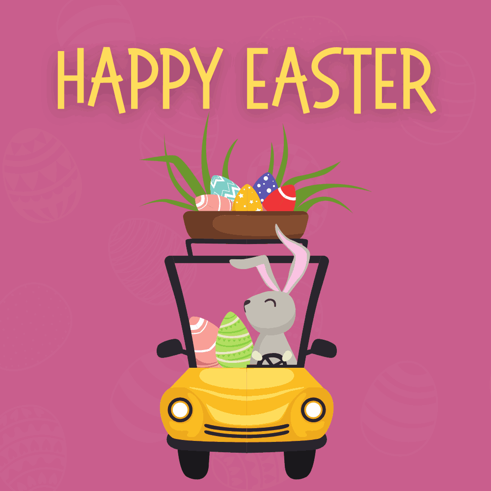 Happy Easter eCard  Bunny in Car with Eggs