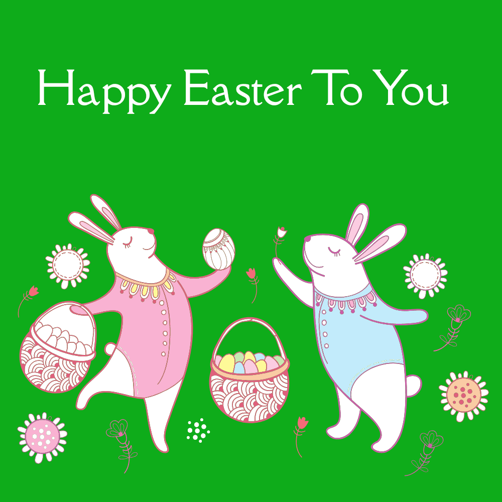 Playful Bunnies Basket with Eggs Easter eCard