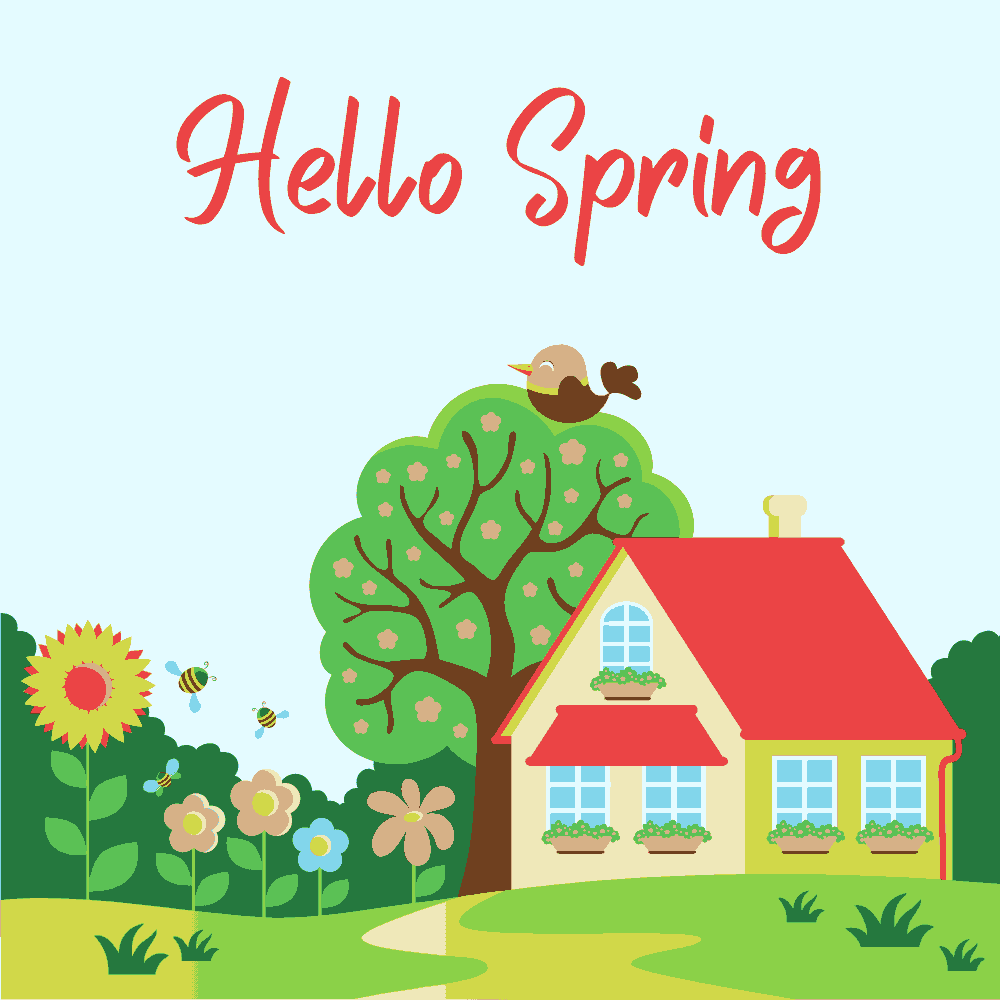 Cute House Tree Bird Bee Spring eCard