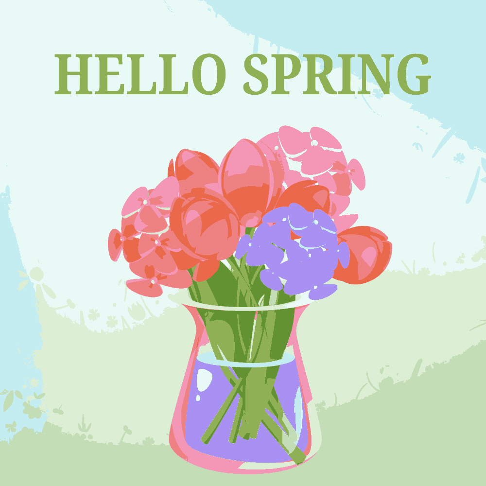 Hello Spring Flowers in Vase eCard