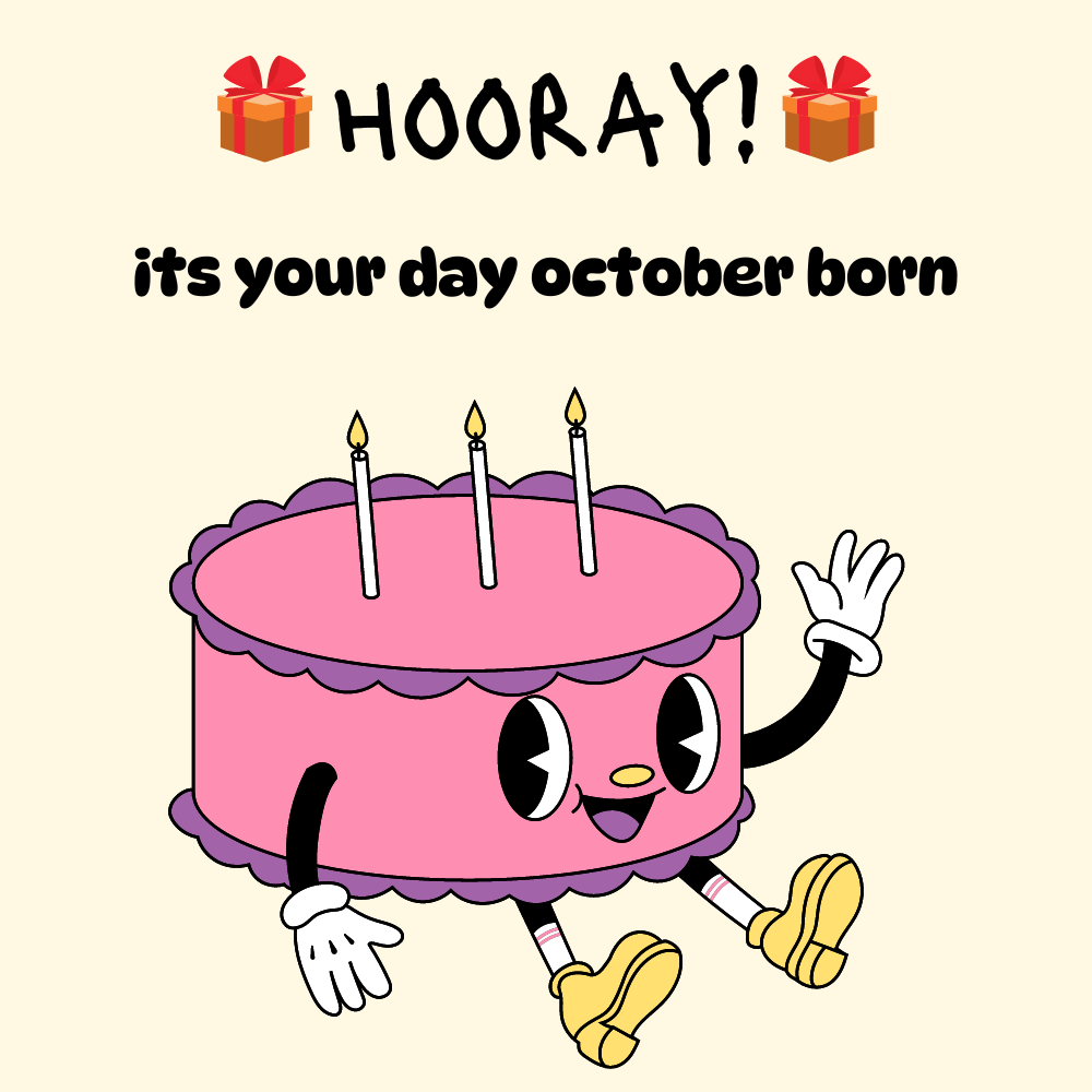 Funny Cake October Birthday eCard – Hooray, It’s Your Day