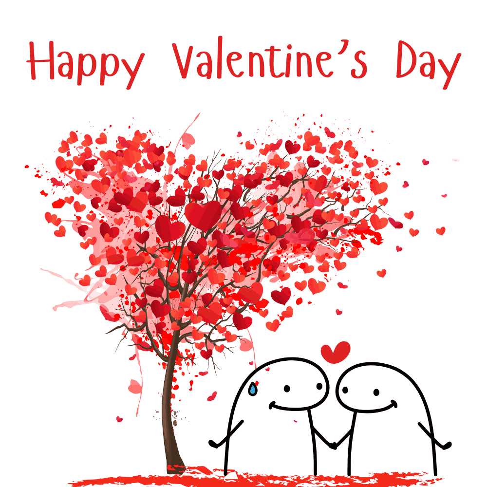 Happy Valentine’s Day Lovers Sketch Heart Tree