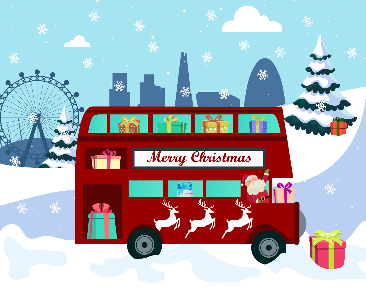 London Bus Winter Scene Charity Christmas Card