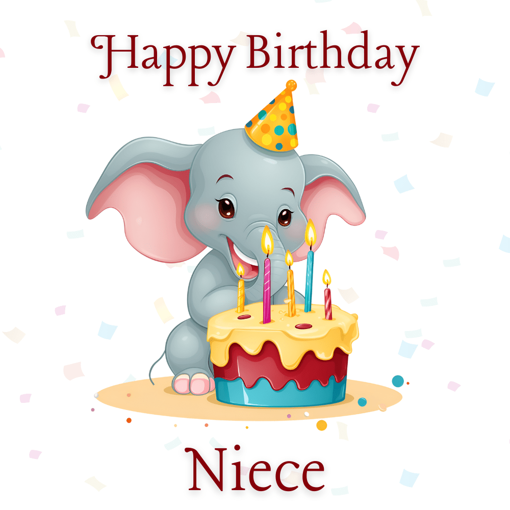 Happy Birthday Niece With Joyful Elephant with Cake eCard
