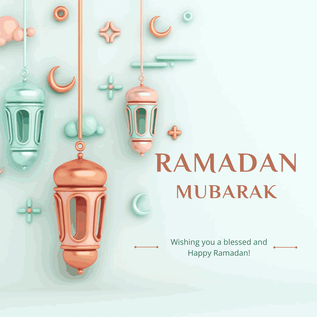 Elegant Ramadan Mubarak eCard with Pastel Lanterns and Islamic Symbols