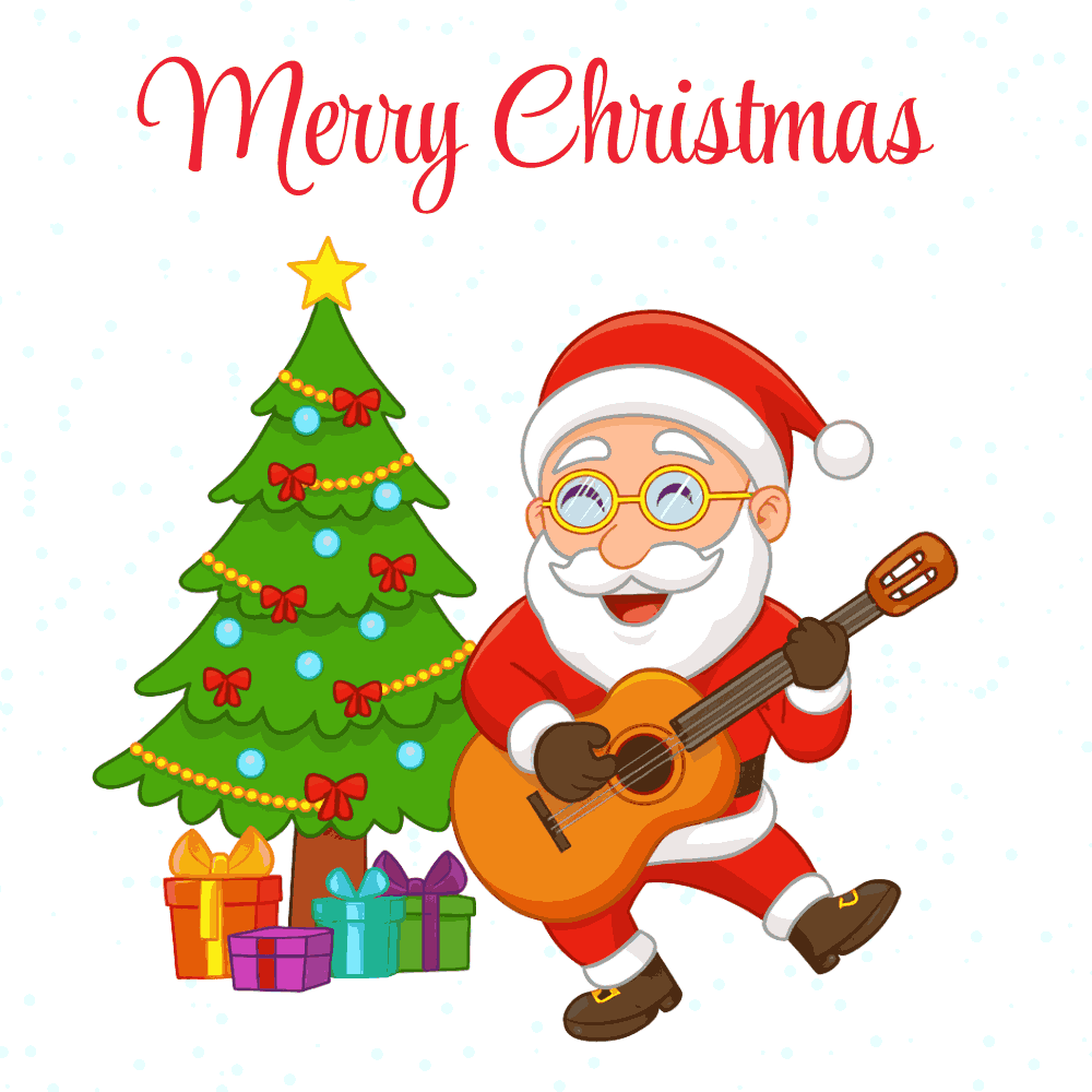 Funny Guitar Playing Santa  Christmas Card